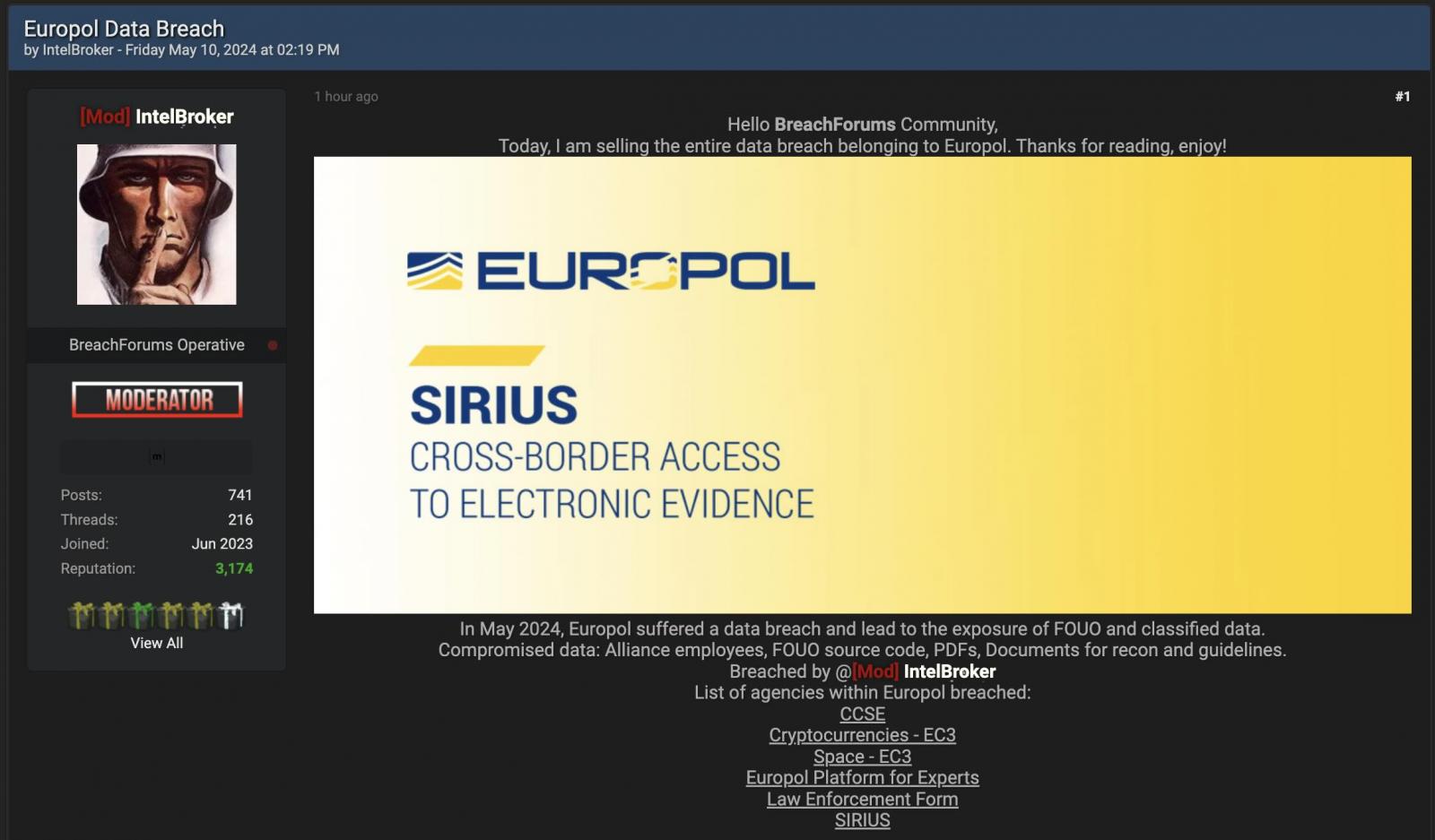 Alleged Europol breach