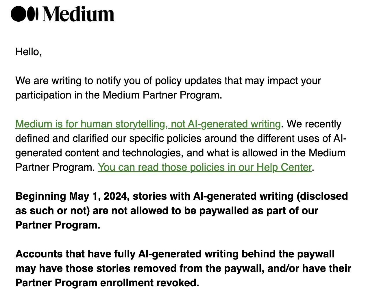 Medium's AI warning to its users