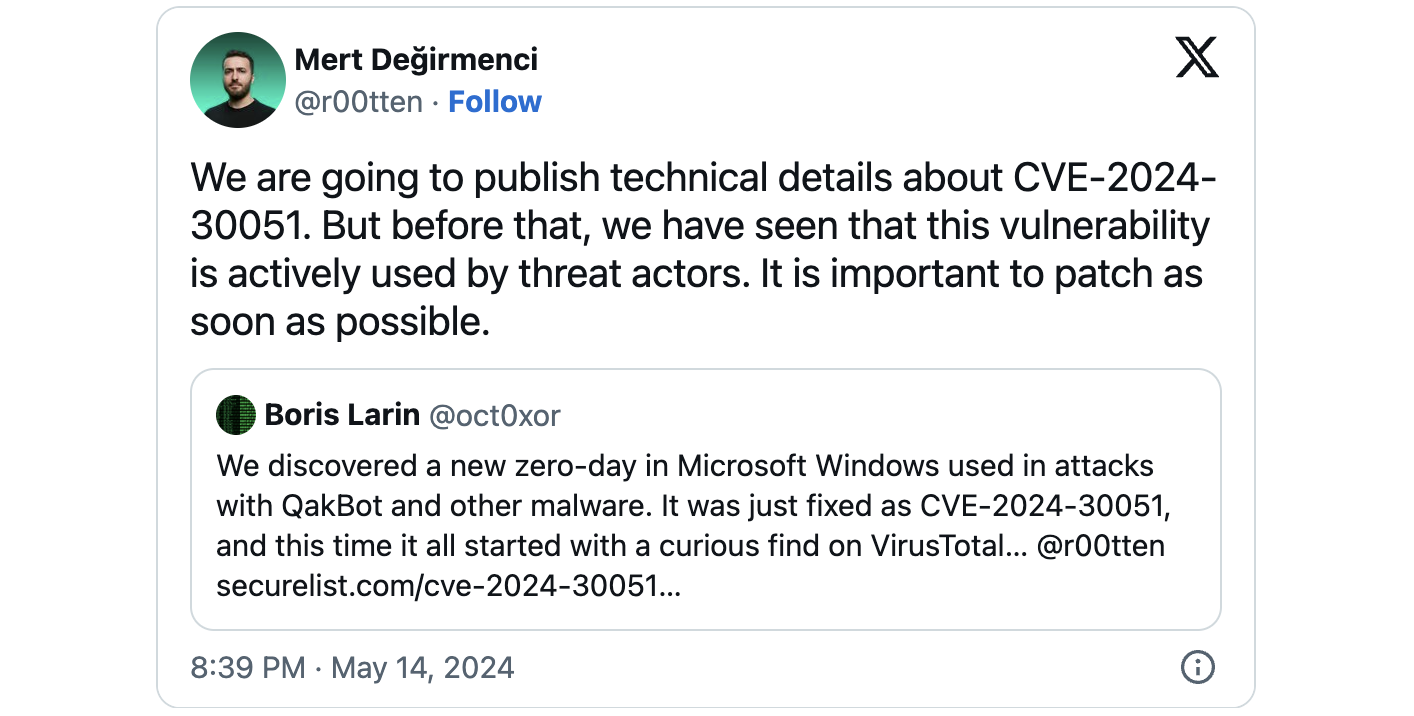 CVE-2024-30051 tweet