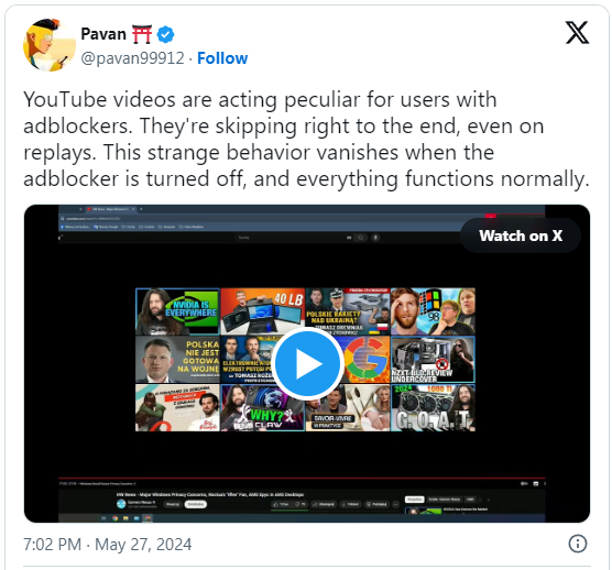 YouTube tweet